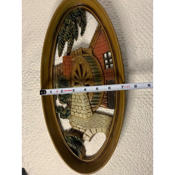 Vintage Burwood Wall Hanging Oval Frame Watermill Scene 4332 Rustic Decor 15" x - Picture 7 of 15
